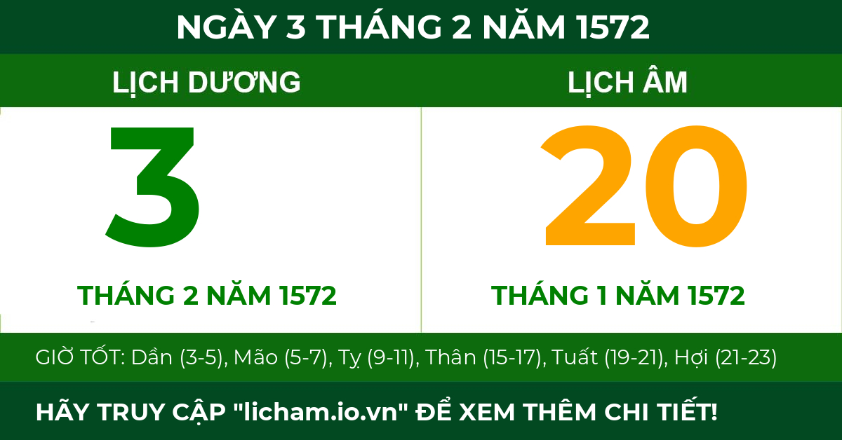 lịch âm ngày 3 tháng 2 năm 1572