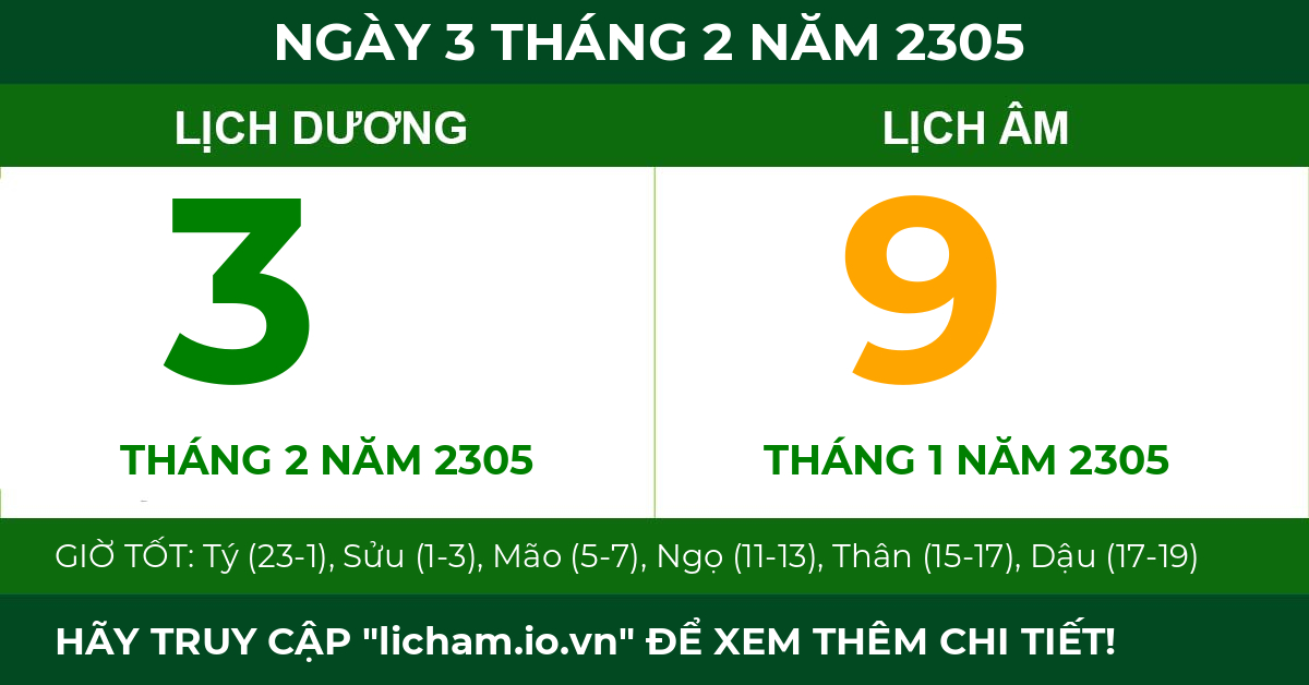 lịch âm ngày 3 tháng 2 năm 2305