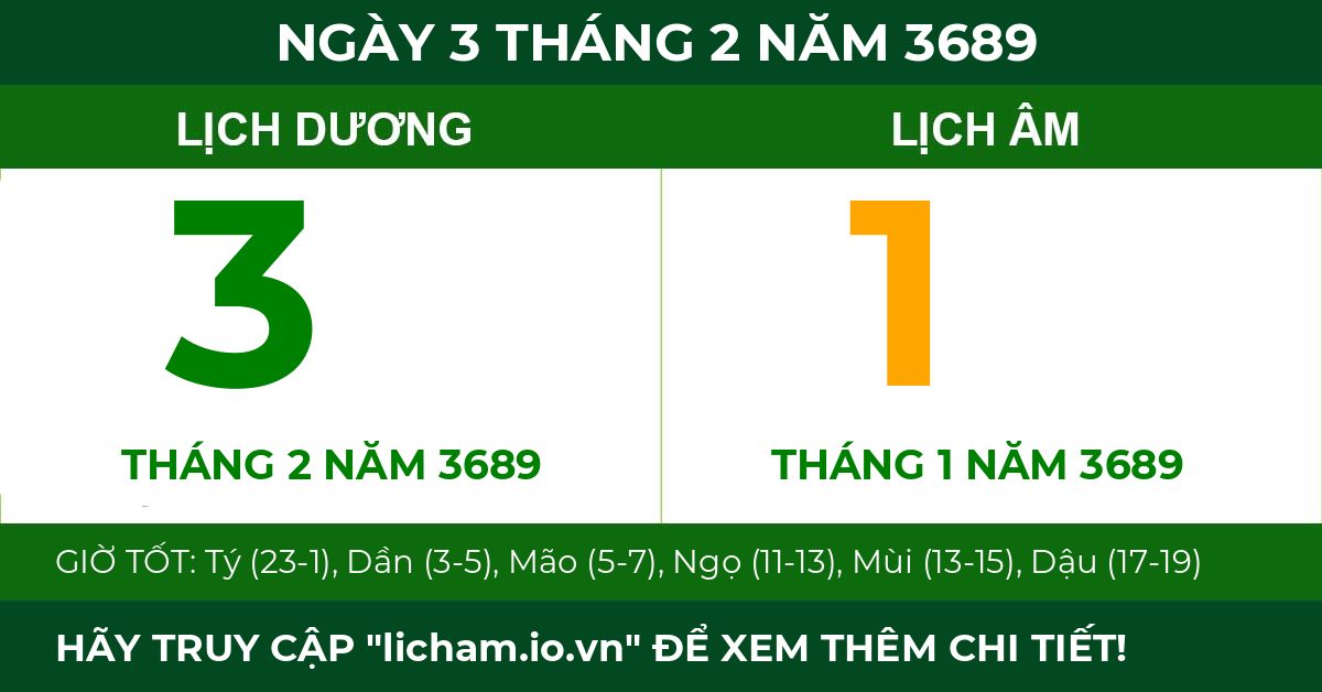 lịch âm ngày 3 tháng 2 năm 3689