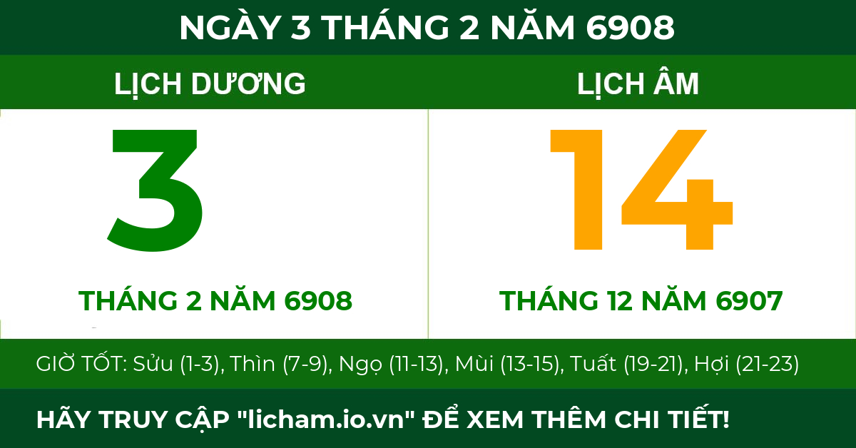 lịch âm ngày 3 tháng 2 năm 6908