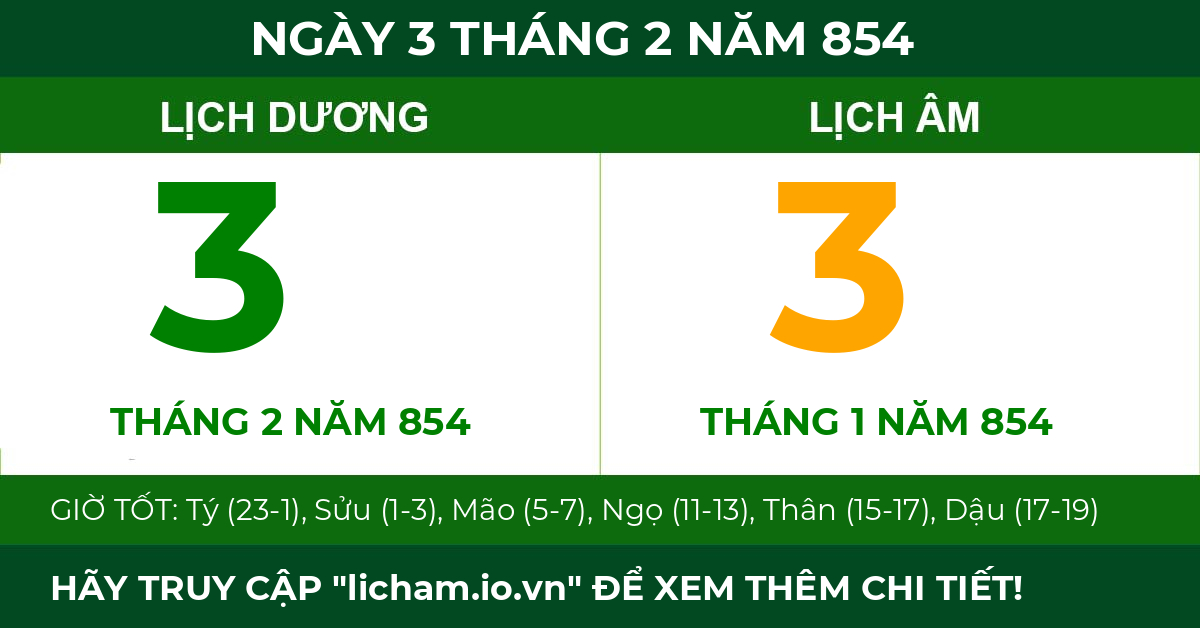 lịch âm ngày 3 tháng 2 năm 854