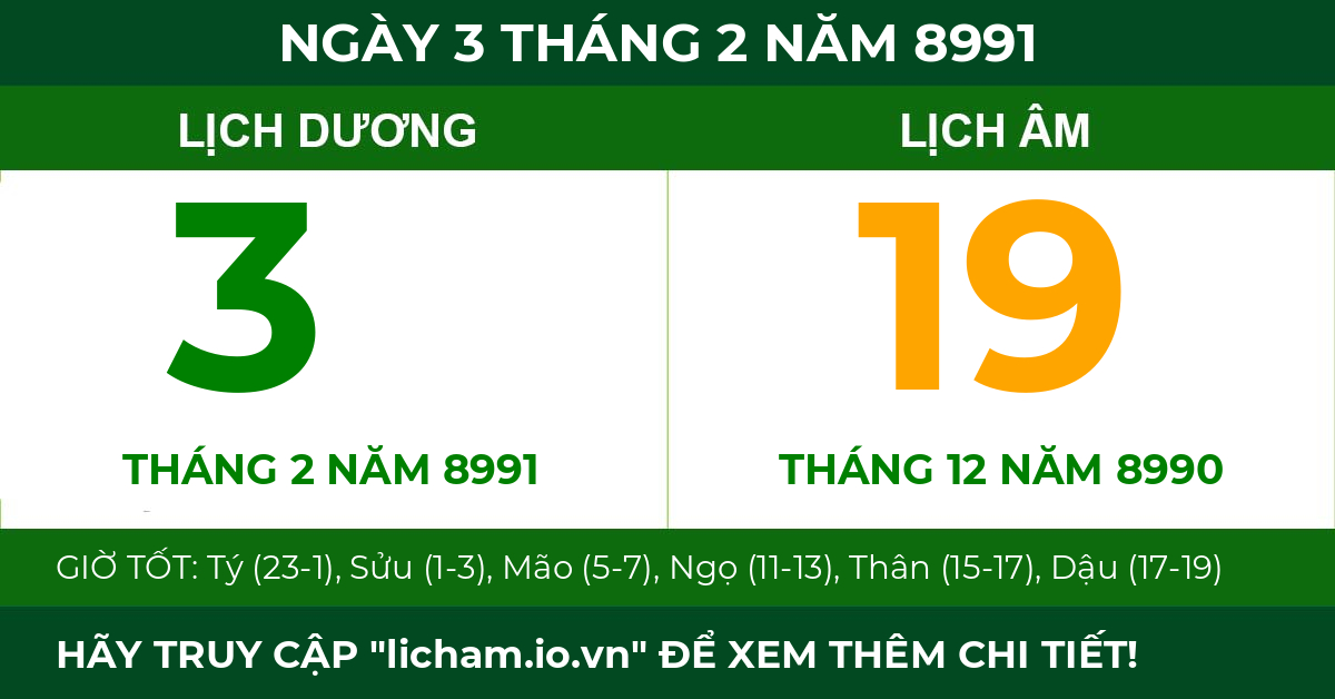 lịch âm ngày 3 tháng 2 năm 8991