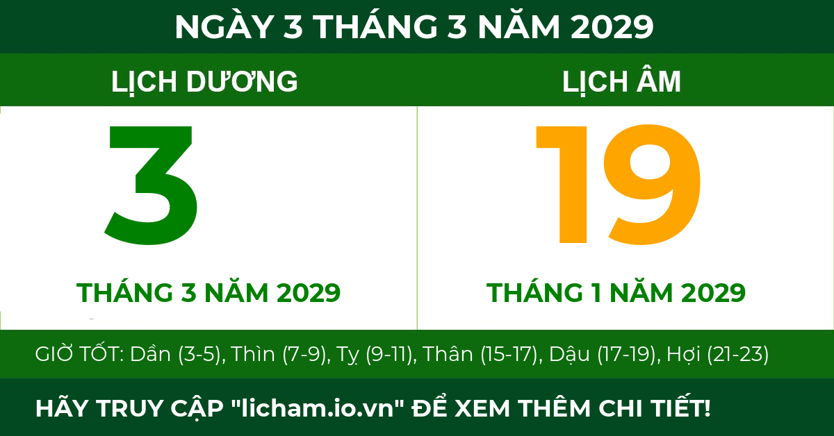 lịch âm ngày 3 tháng 3 năm 2029