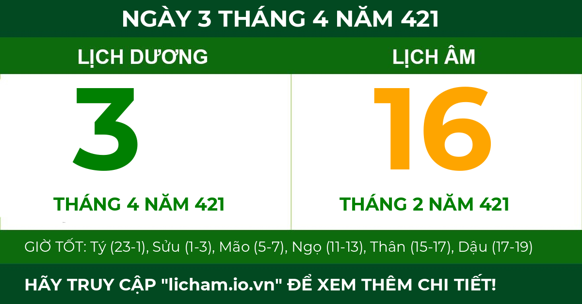 lịch âm ngày 3 tháng 4 năm 421