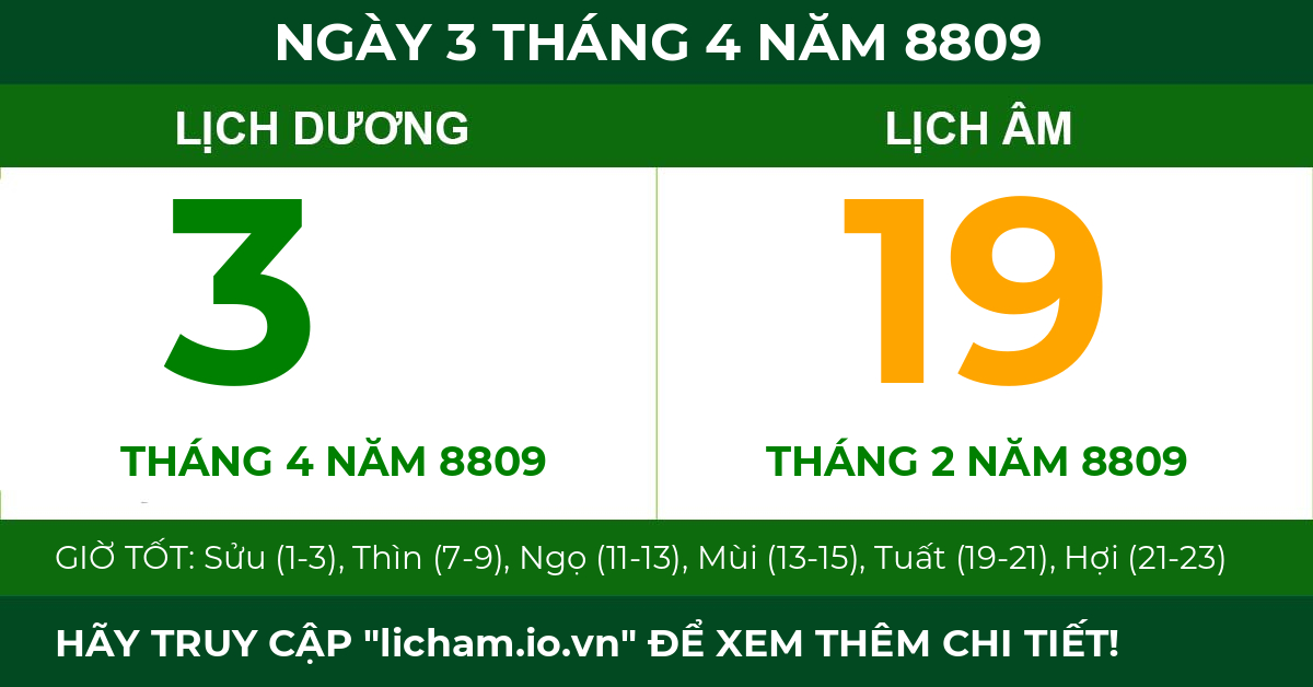 lịch âm ngày 3 tháng 4 năm 8809
