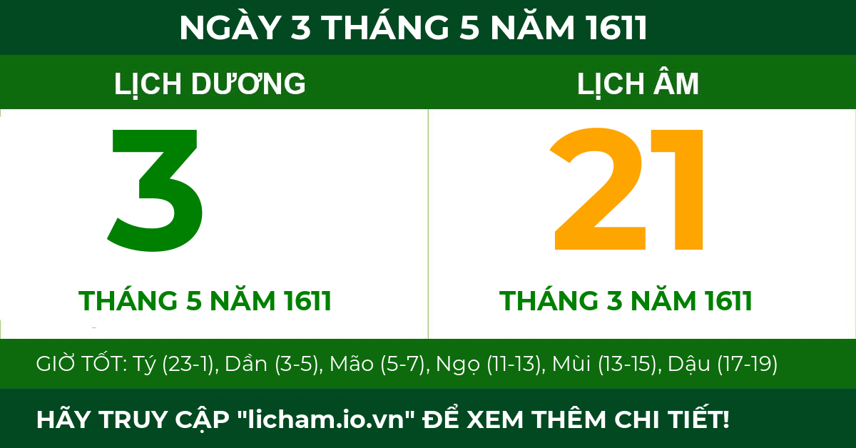 lịch âm ngày 3 tháng 5 năm 1611