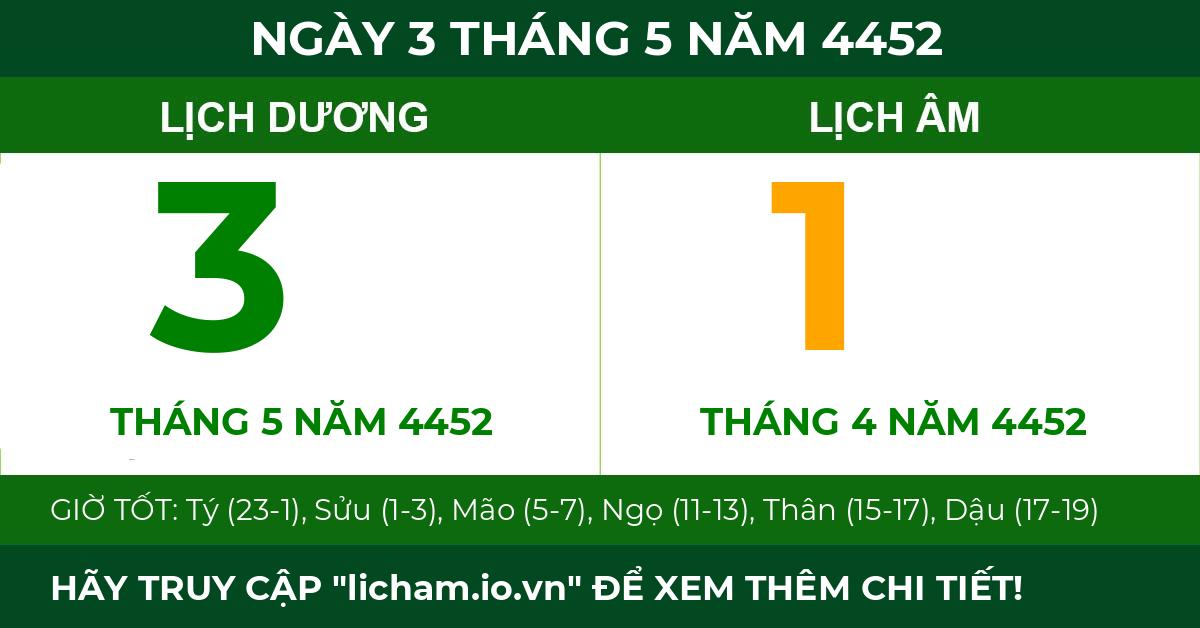 lịch âm ngày 3 tháng 5 năm 4452