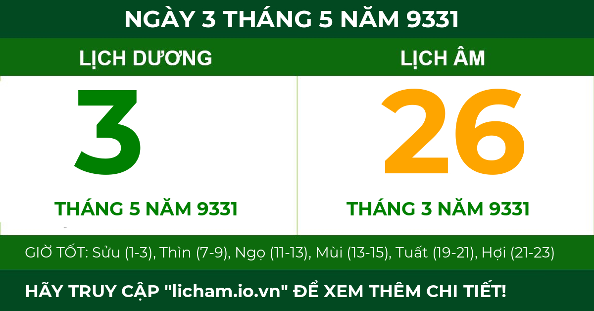 lịch âm ngày 3 tháng 5 năm 9331