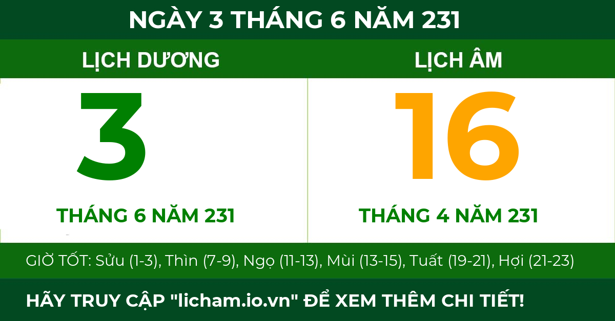 lịch âm ngày 3 tháng 6 năm 231