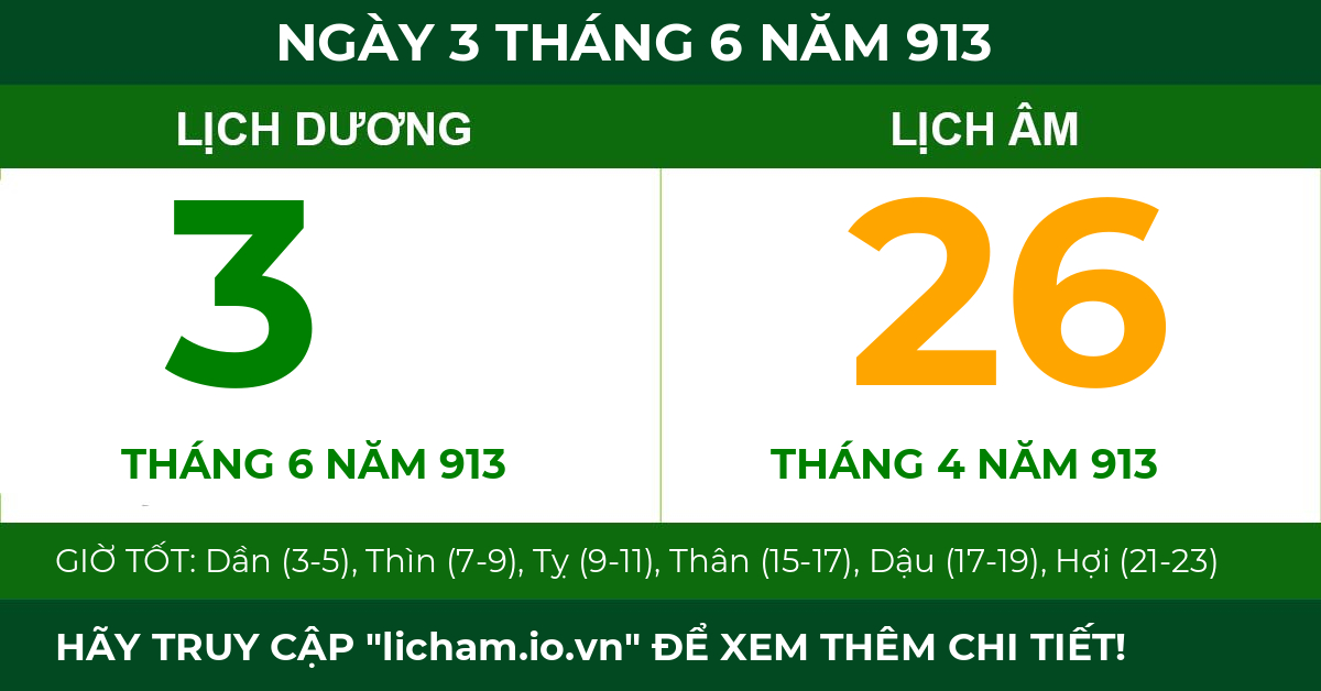 lịch âm ngày 3 tháng 6 năm 913