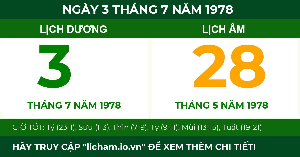 lịch âm ngày 3 tháng 7 năm 1978