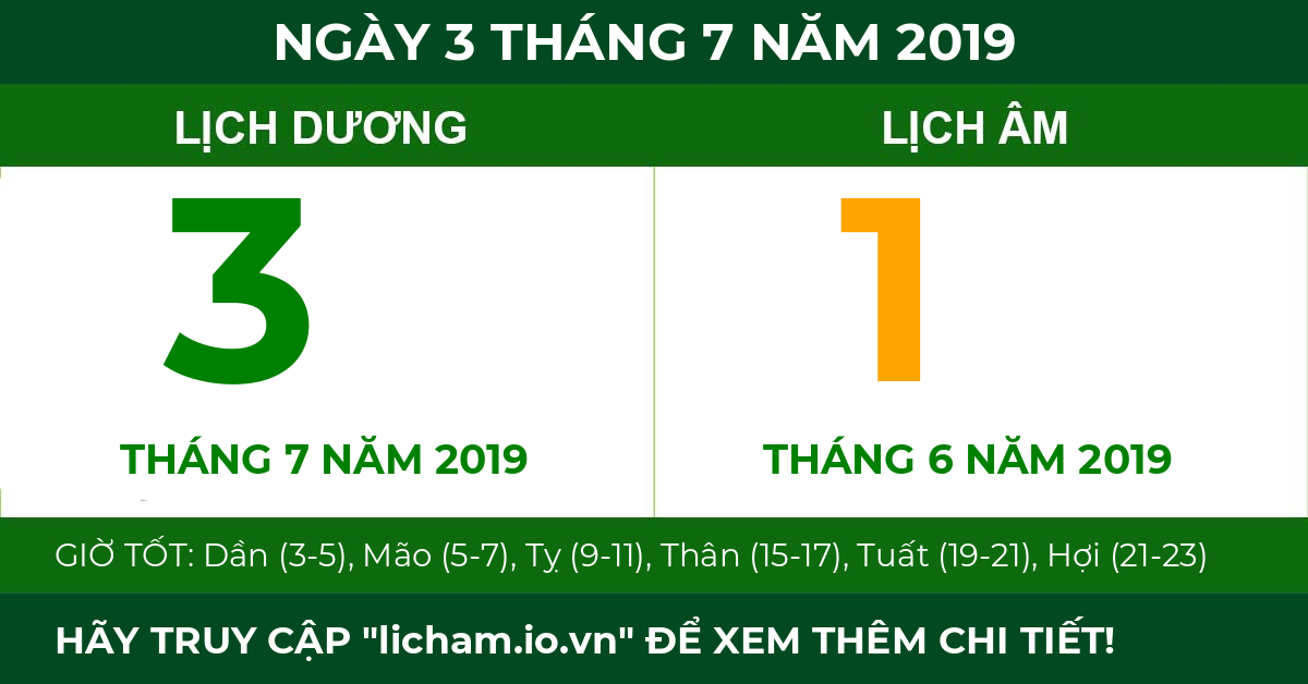 lịch âm ngày 3 tháng 7 năm 2019