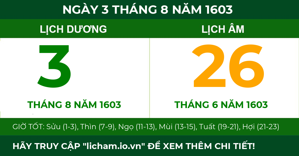 lịch âm ngày 3 tháng 8 năm 1603