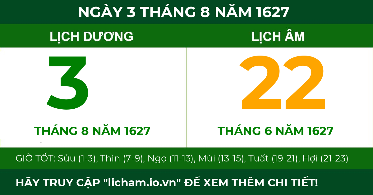 lịch âm ngày 3 tháng 8 năm 1627