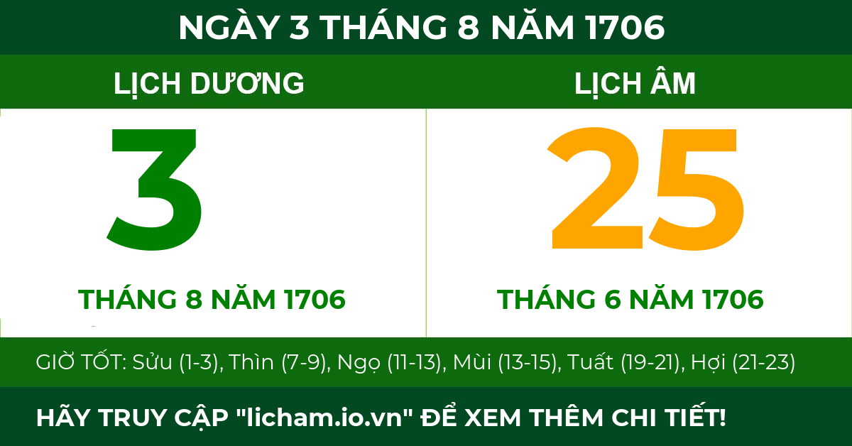 lịch âm ngày 3 tháng 8 năm 1706