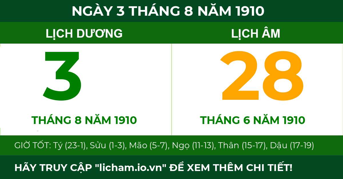 lịch âm ngày 3 tháng 8 năm 1910