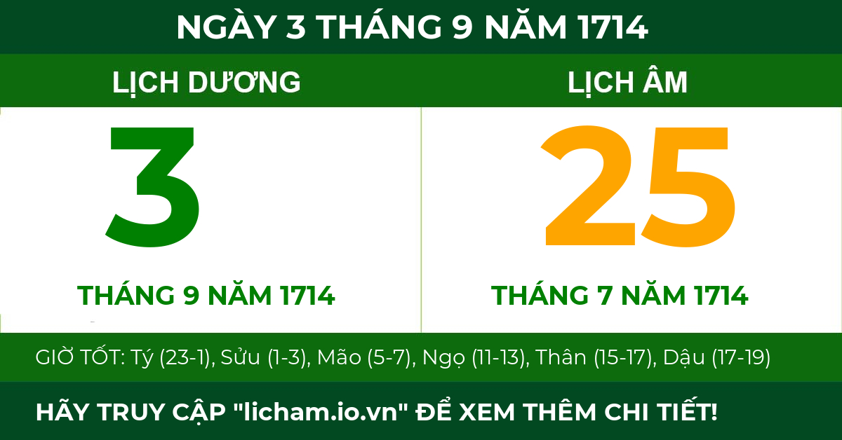 lịch âm ngày 3 tháng 9 năm 1714