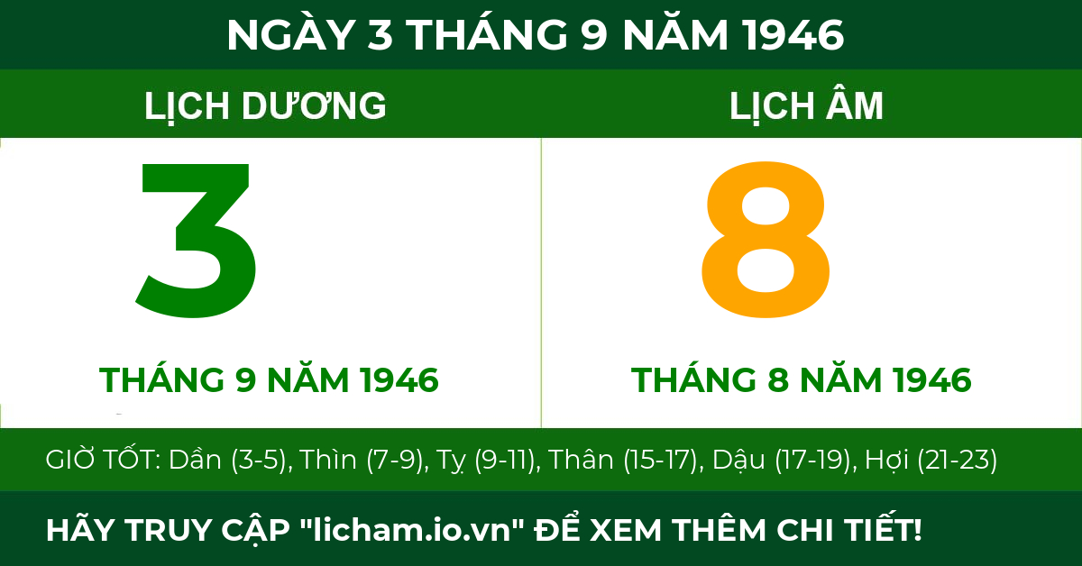 lịch âm ngày 3 tháng 9 năm 1946
