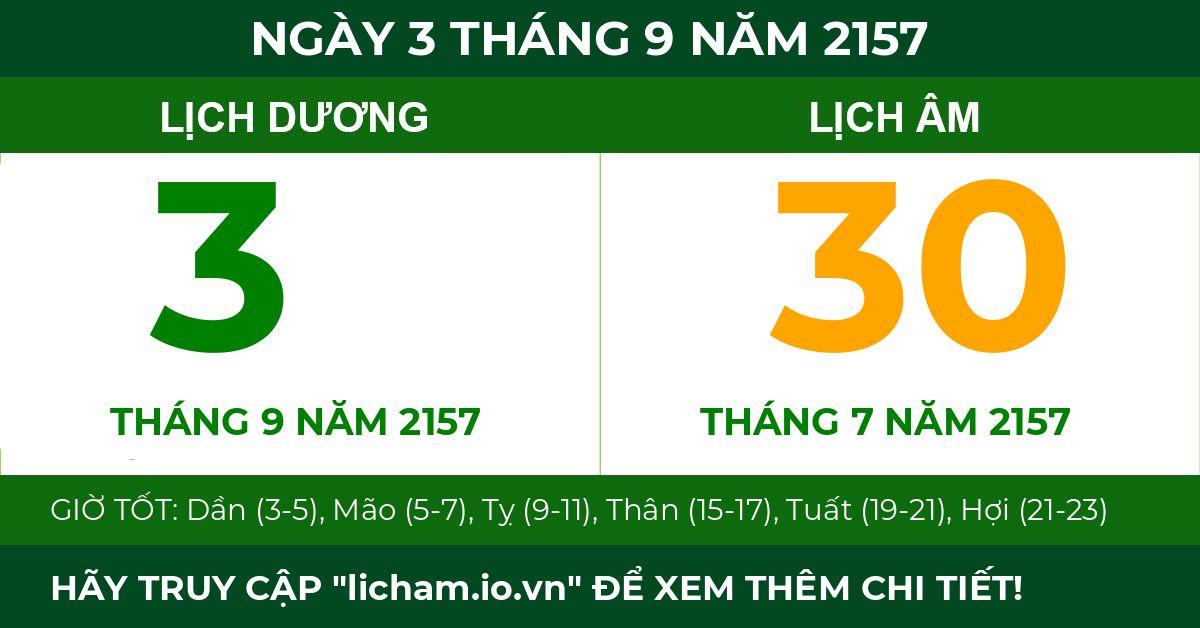lịch âm ngày 3 tháng 9 năm 2157