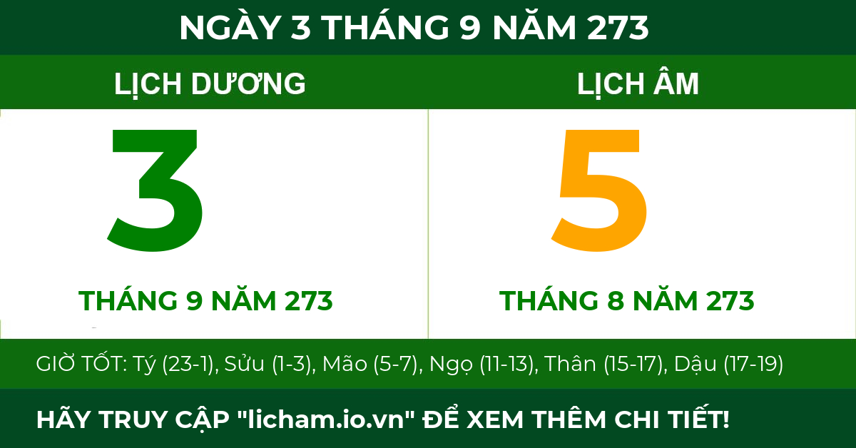 lịch âm ngày 3 tháng 9 năm 273