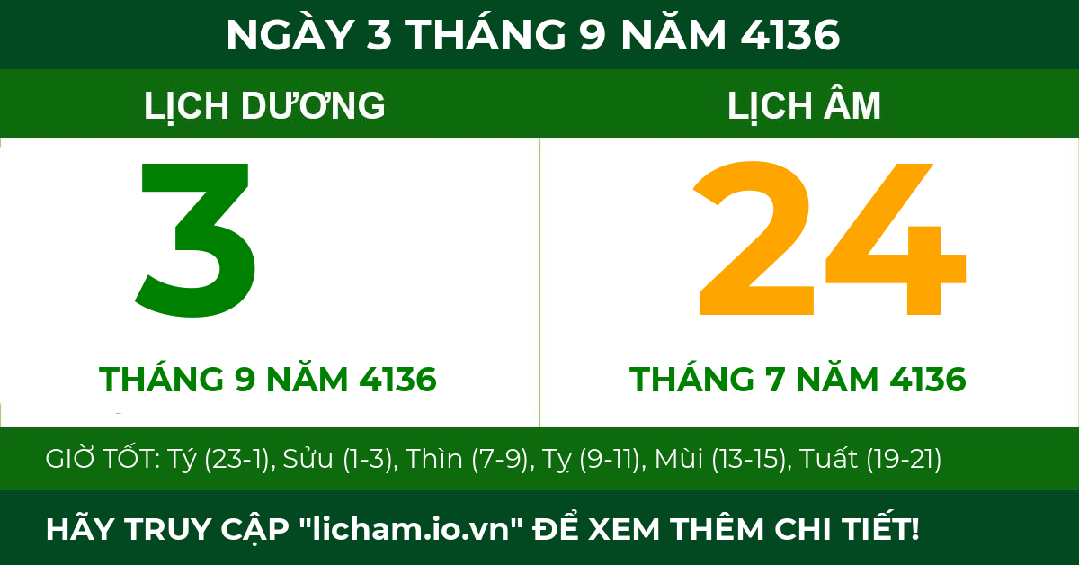 lịch âm ngày 3 tháng 9 năm 4136