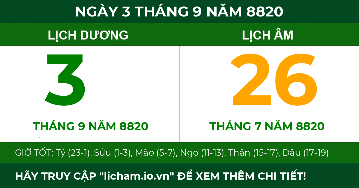 lịch âm ngày 3 tháng 9 năm 8820