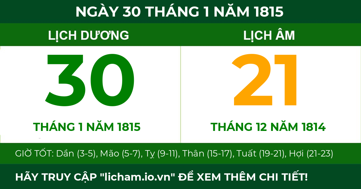 lịch âm ngày 30 tháng 1 năm 1815