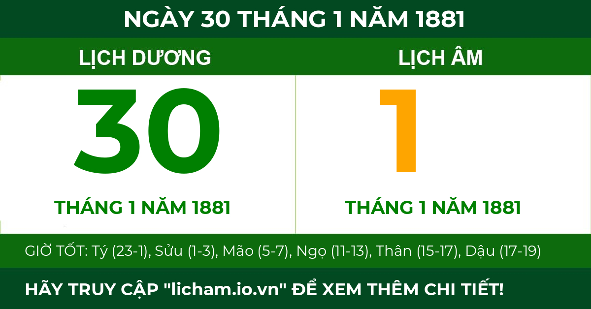 lịch âm ngày 30 tháng 1 năm 1881