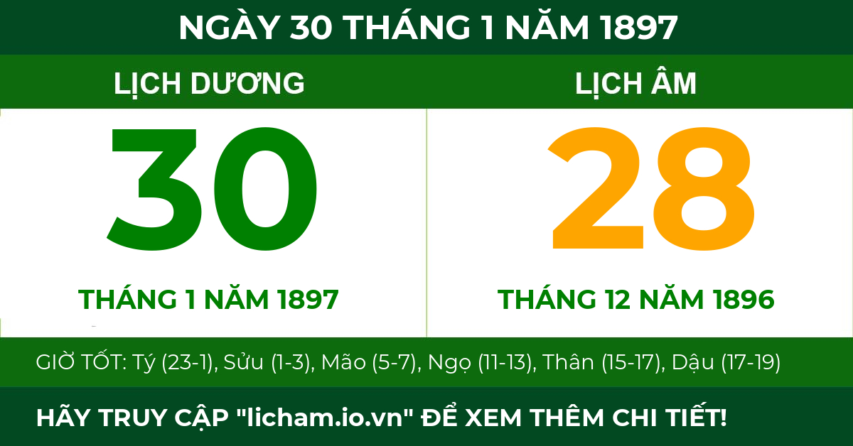 lịch âm ngày 30 tháng 1 năm 1897