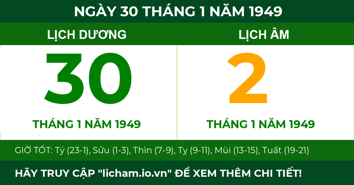 lịch âm ngày 30 tháng 1 năm 1949