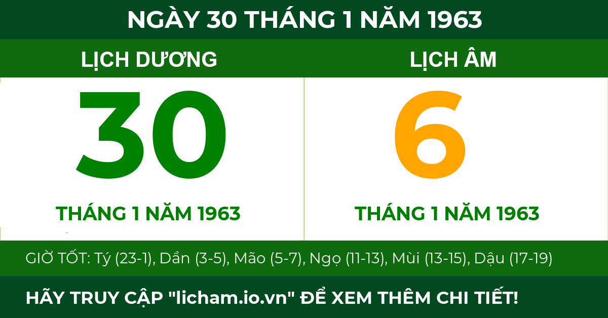 lịch âm ngày 30 tháng 1 năm 1963