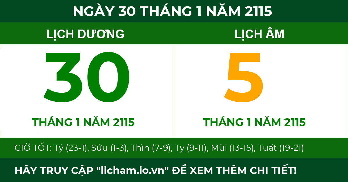 lịch âm ngày 30 tháng 1 năm 2115