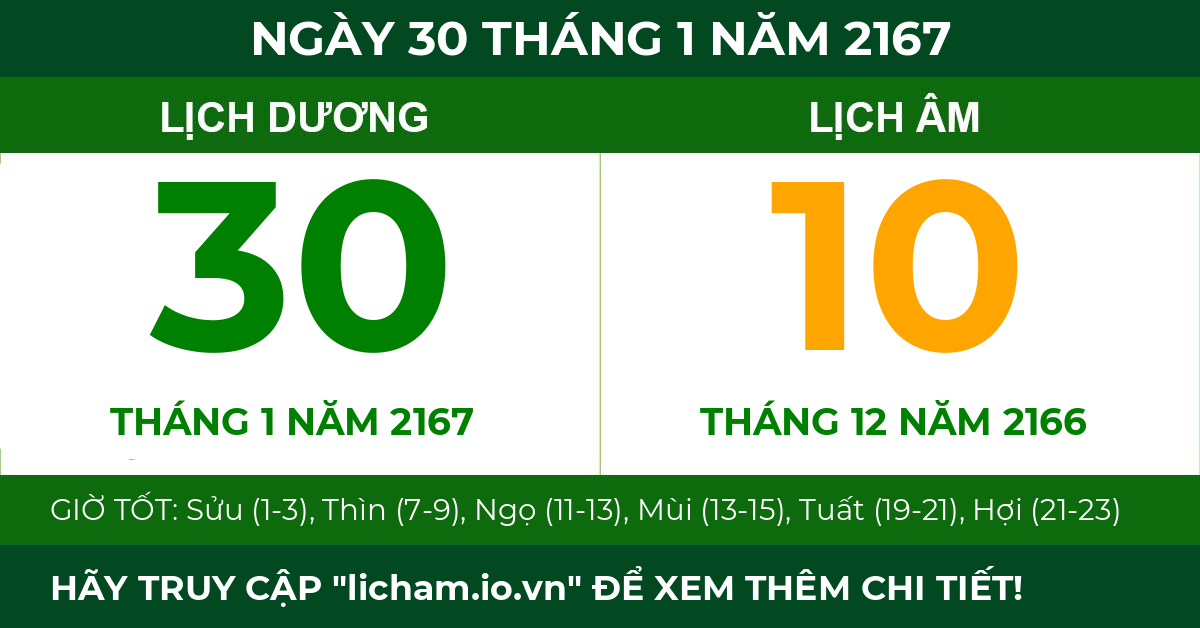 lịch âm ngày 30 tháng 1 năm 2167