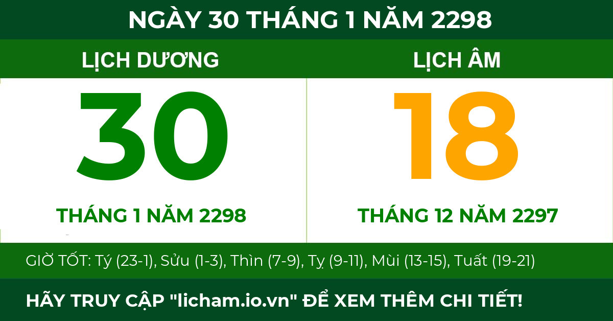lịch âm ngày 30 tháng 1 năm 2298