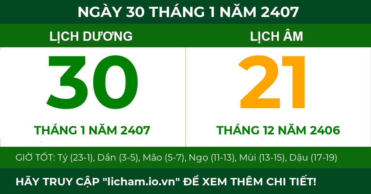 lịch âm ngày 30 tháng 1 năm 2407