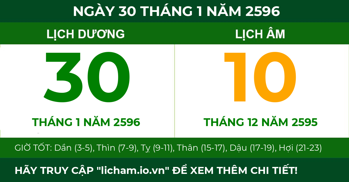 lịch âm ngày 30 tháng 1 năm 2596