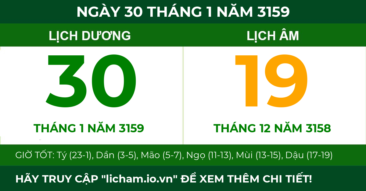 lịch âm ngày 30 tháng 1 năm 3159