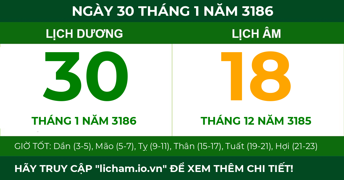 lịch âm ngày 30 tháng 1 năm 3186