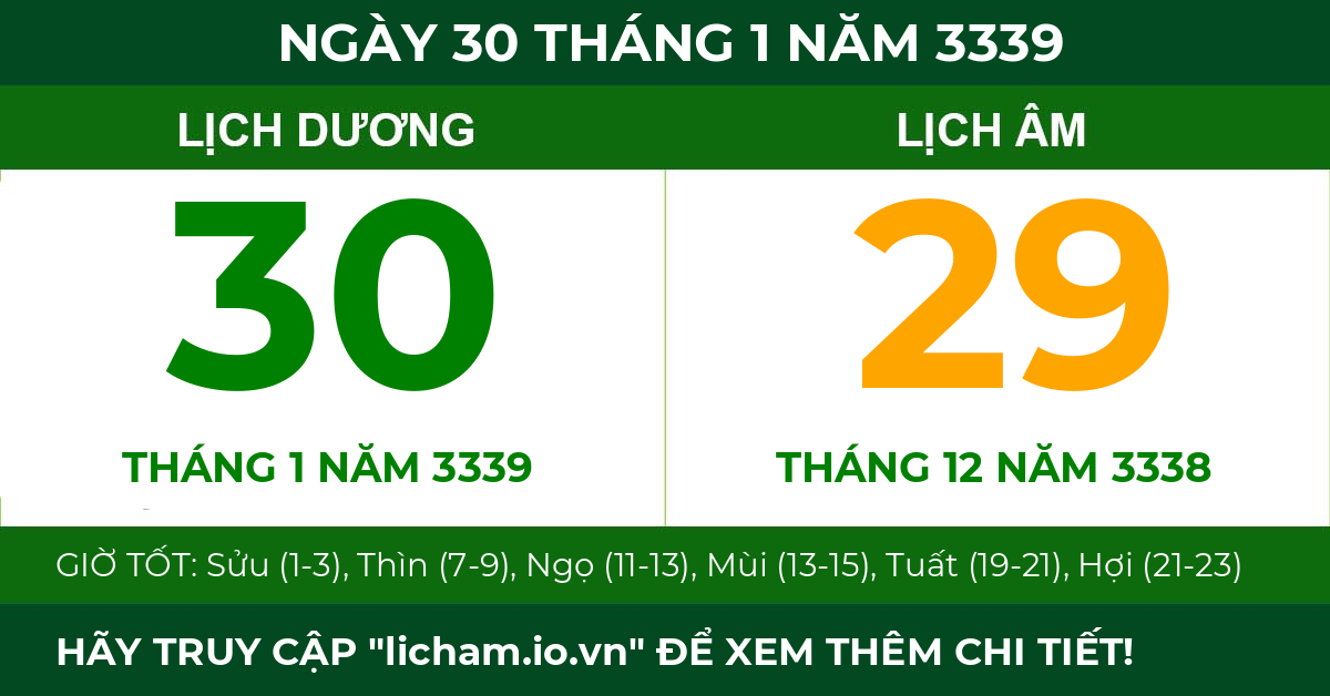 lịch âm ngày 30 tháng 1 năm 3339