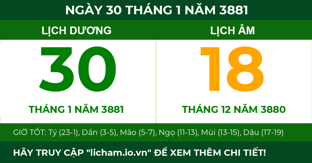 lịch âm ngày 30 tháng 1 năm 3881