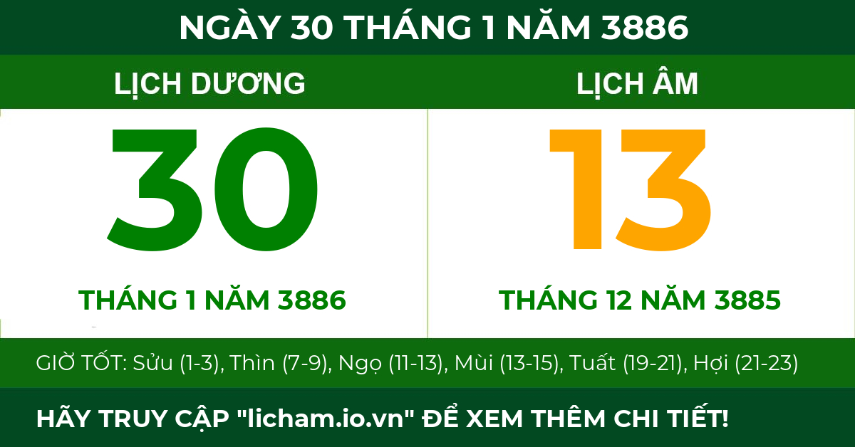 lịch âm ngày 30 tháng 1 năm 3886