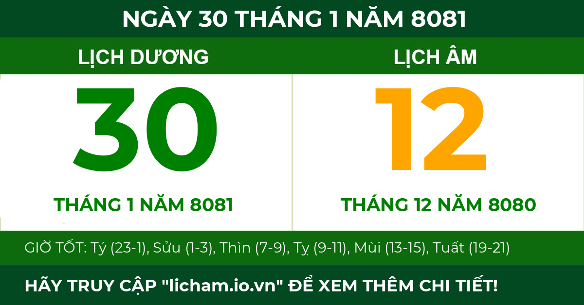 lịch âm ngày 30 tháng 1 năm 8081