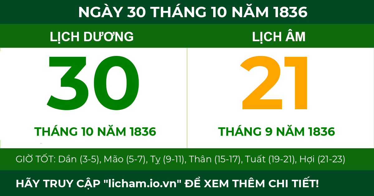 lịch âm ngày 30 tháng 10 năm 1836