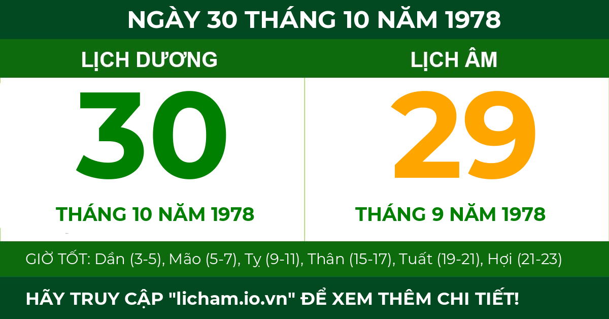 lịch âm ngày 30 tháng 10 năm 1978