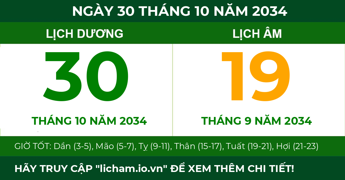 lịch âm ngày 30 tháng 10 năm 2034