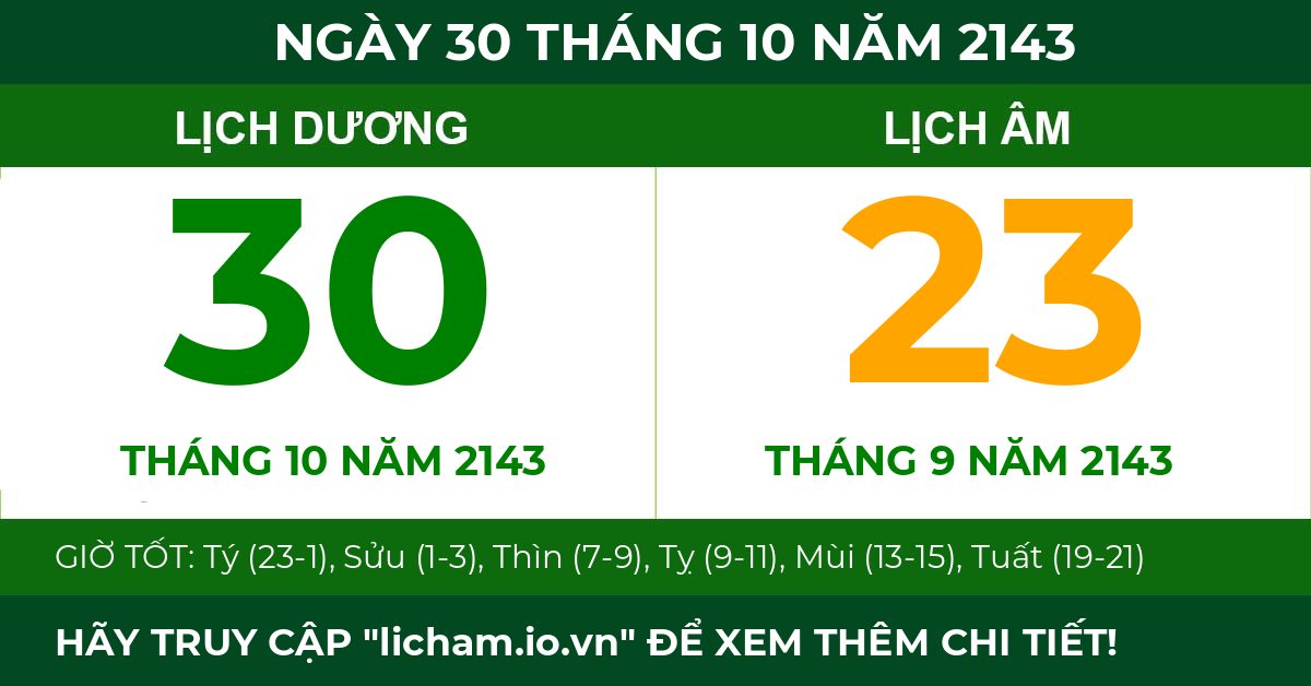 lịch âm ngày 30 tháng 10 năm 2143