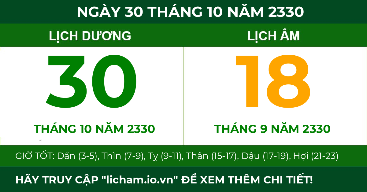 lịch âm ngày 30 tháng 10 năm 2330