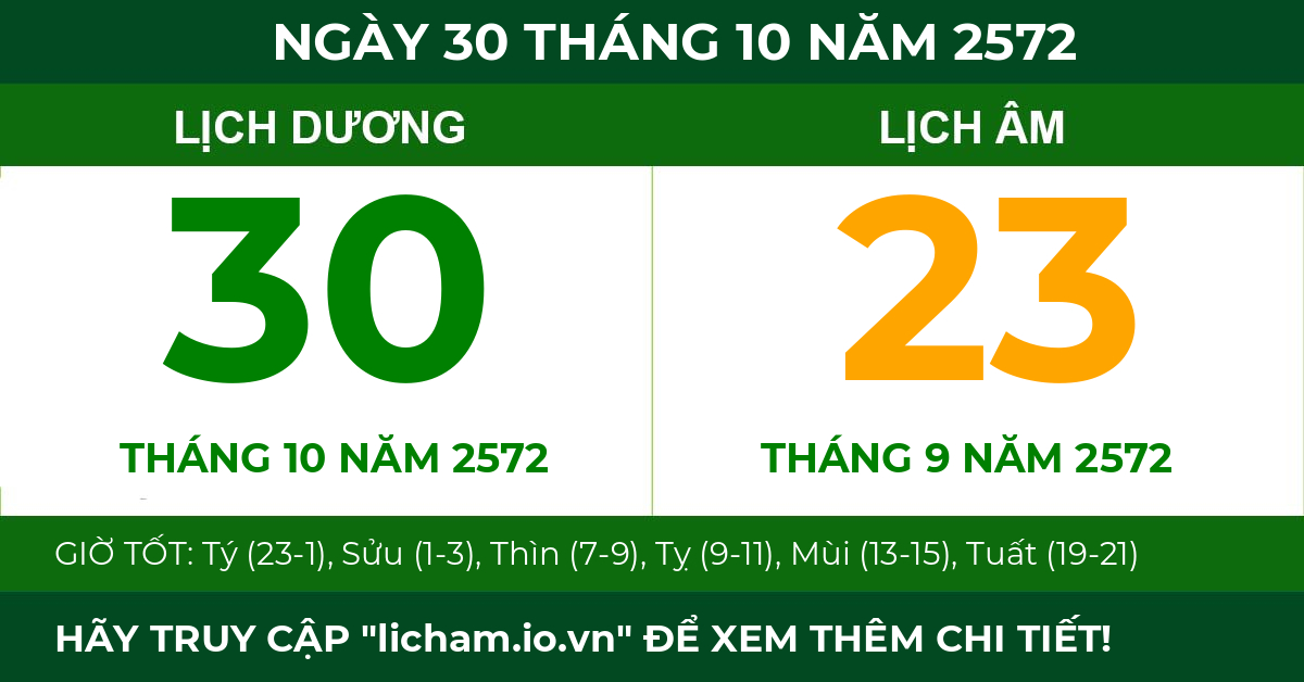lịch âm ngày 30 tháng 10 năm 2572