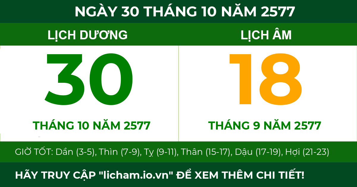 lịch âm ngày 30 tháng 10 năm 2577