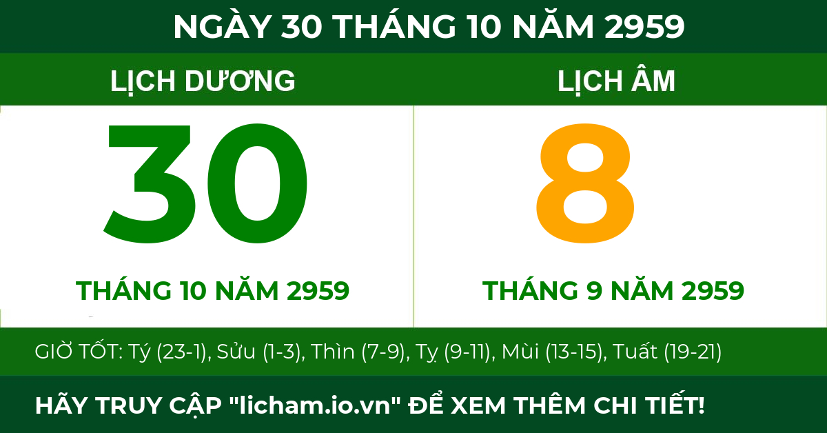 lịch âm ngày 30 tháng 10 năm 2959